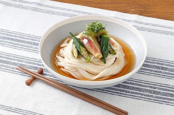 みょうがとオクラのぶっかけ麺