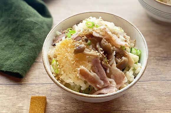 豚バラねぎときのこの炊き込みご飯